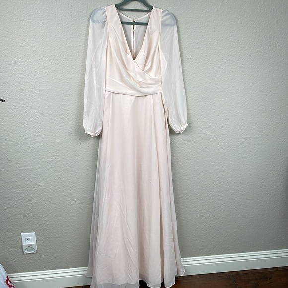 NWT Watters & Watters x BHLDN Nova Maxi Dress Ice Pink Chiffon Sz 2 - Picture 3 of 13